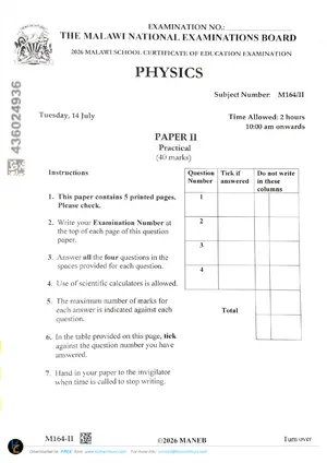 2026 MANEB MSCE Physics Paper II Past Paper - Preview