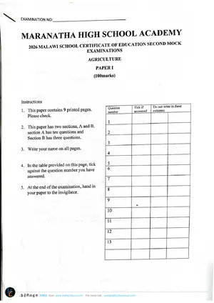 2026 Maranatha MSCE Agriculture Paper 1 Mock 2 - Preview