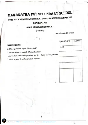 2026 Maranatha MSCE Bible Knowledge Paper 1 Mock 2 - Preview