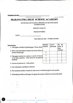 2026 Maranatha MSCE Biology Paper 2 Mock 2 - Preview