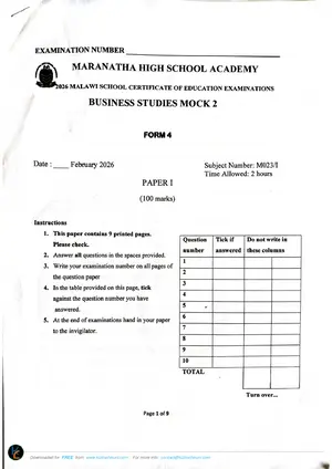 2026 Maranatha MSCE Business Studies Paper 1 Mock 2 - Preview