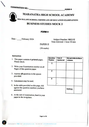 2026 Maranatha MSCE Business Studies Paper 2 Mock 2 - Preview