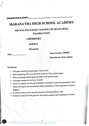 2026 Maranatha MSCE Chemistry Paper 2 Mock 2 - Preview