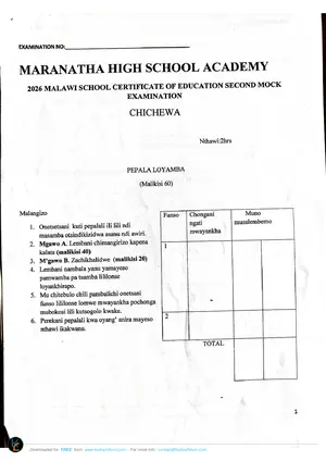 2026 Maranatha MSCE Chichewa Paper 1 Mock 2 - Preview