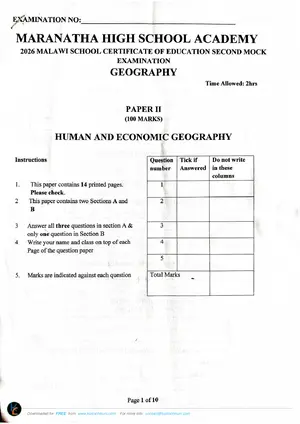 2026 Maranatha MSCE Geography Paper 2 Mock 2 - Preview