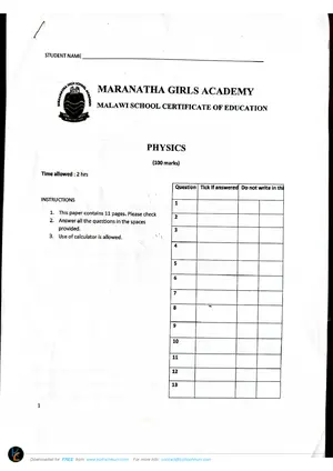 2026 Maranatha MSCE Physics Paper 1 Mock 2 - Preview