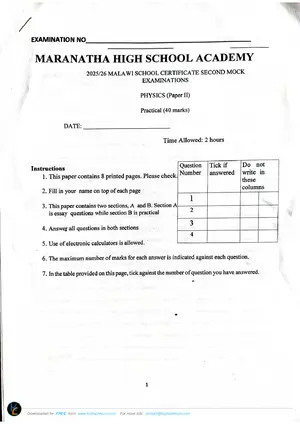 2026 Maranatha MSCE Physics Paper 2 Mock 2 - Preview