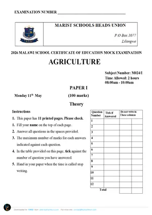 2026 Marist MSCE Agriculture Paper I Mock - Preview