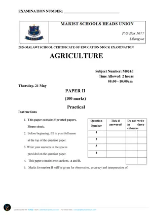 2026 Marist MSCE Agriculture Paper II Mock - Preview
