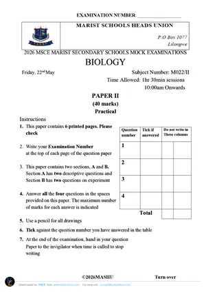2026 Marist MSCE Biology Paper II Mock - Preview