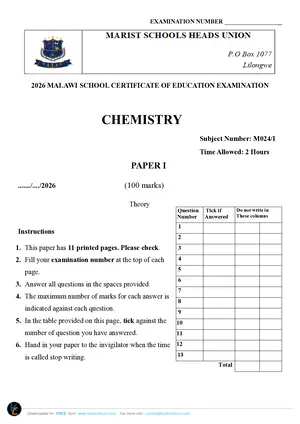 2026 Marist MSCE Chemistry Paper I Mock - Preview