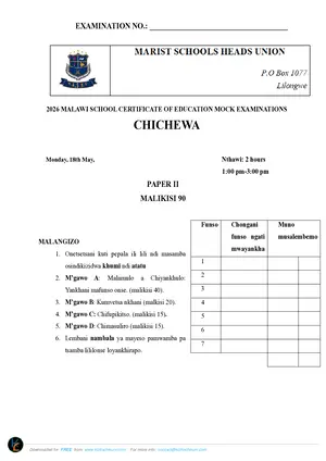 2026 Marist MSCE Chichewa Paper II Mock - Preview