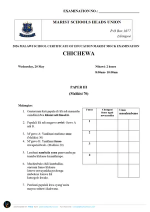 2026 Marist MSCE Chichewa Paper III Mock - Preview