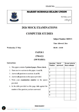 2026 Marist MSCE Computer Studies Paper I Mock - Preview