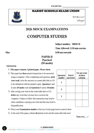 2026 Marist MSCE Computer Studies Paper II Mock - Preview