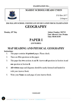 2026 Marist MSCE Geography Paper I Physical Mock - Preview