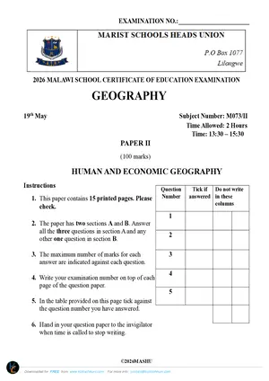 2026 Marist MSCE Geography Paper II Mock - Preview