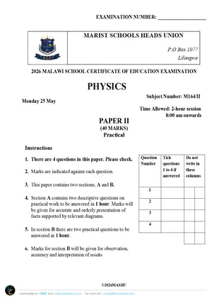 2026 Marist MSCE Physics Paper II Mock - Preview