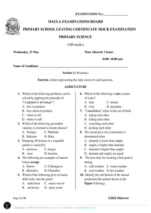 2026 Maula Primary Science Mock Examination - Preview