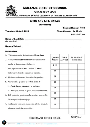2026 Mulanje PSLCE Arts & Life Skills Mock - Preview