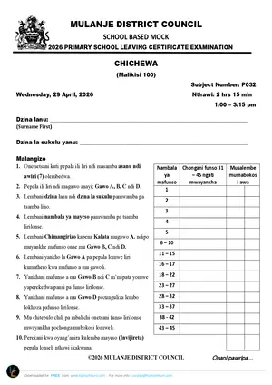 2026 Mulanje PSLCE Chichewa Mock - Preview