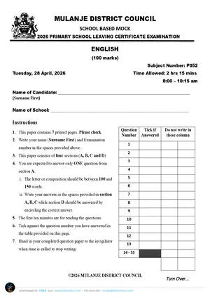 2026 Mulanje PSLCE English Mock - Preview