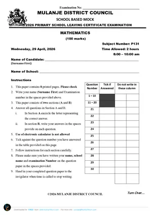 2026 Mulanje PSLCE Mathematics Mock - Preview