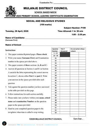 2026 Mulanje PSLCE Social and Religious Studies Mock - Preview