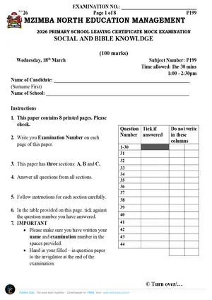 2026 Mzimba North PSLCE Mock - Social and Religious Studies - Preview