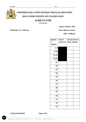 2026 NED JCE Agriculture Mock Past Paper with Answers - Preview