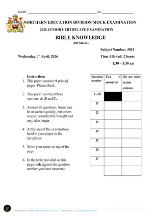 2026 NED JCE Bible Knowledge Mock Past Paper with Answers - Preview