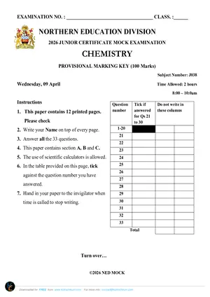 2026 NED JCE Chemistry Mixed with Answers - Preview
