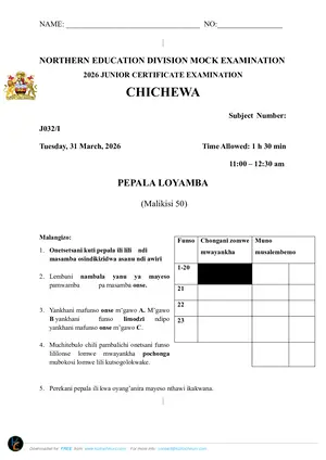 2026 NED JCE Chichewa Paper I Past Paper with Answers - Preview