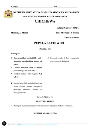2026 NED JCE Chichewa Paper II Past Paper with Answers - Preview
