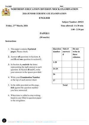 2026 NED JCE English Paper I Mock Paper with Answers - Preview