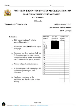 2026 NED JCE Geography Mock Paper with Answers - Preview