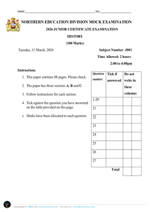 2026 NED JCE History Mock Paper with Answers - Preview