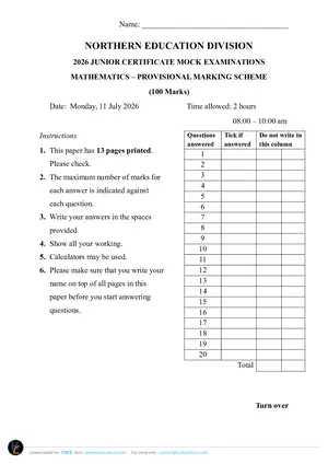 2026 NED JCE Mathematics Mixed with Answers - Preview