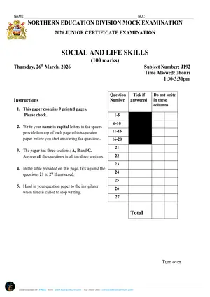 2026 NED JCE Social and Life Skills Mock Paper - Preview