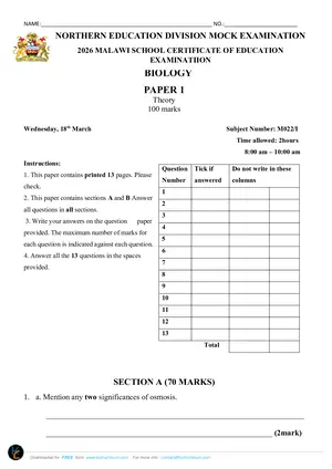 2026 NED MSCE Biology Paper I Mock with Answers - Preview