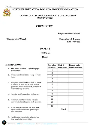 2026 NED MSCE Chemistry Paper I Mock with Answers - Preview