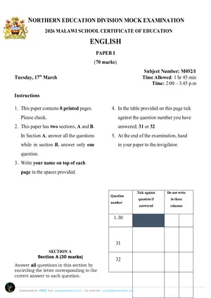 2026 NED MSCE English Paper I Mock with Answers - Preview