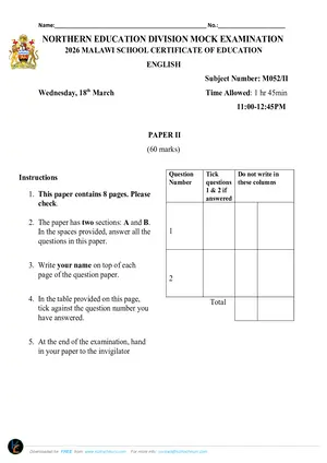 2026 NED MSCE English Paper II Mock with Answers - Preview