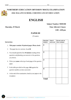2026 NED MSCE English Paper III Mock with Answers - Preview