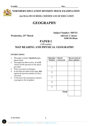 2026 NED MSCE Geography Paper I (Physical) Mock with Answers - Preview