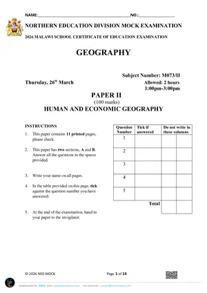 2026 NED MSCE Geography Paper II (Human) Mock with Answers - Preview