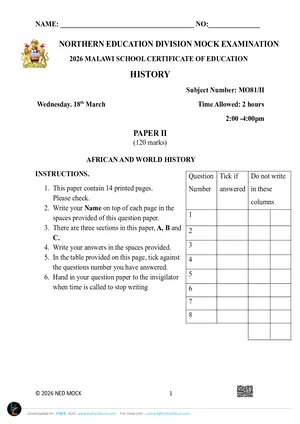 2026 NED MSCE History Paper II Mock with Answers - Preview