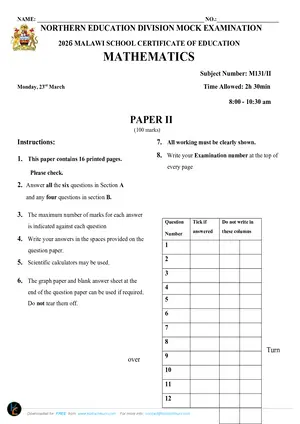 2026 NED MSCE Mathematics Paper II Mock with Answers - Preview