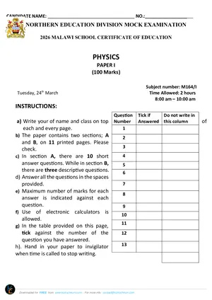 2026 NED MSCE Physics Paper I Mock with Answers - Preview