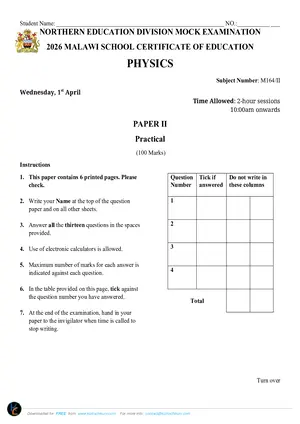 2026 NED MSCE Physics Paper II Mock with Answers - Preview